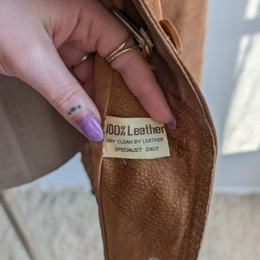 Vintage Brown Leather Coat 70s Suede Penny Lane Jacket Boho Chic Neutral Small - Picture 8 of 10